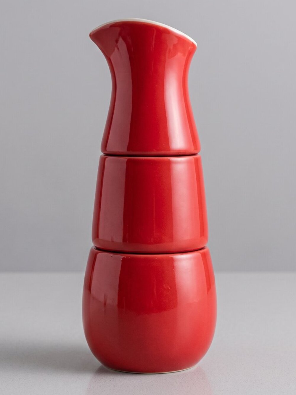 Vintage Avon Red Ceramic Stacking Sugar Creamer Cinnamon Shaker Set